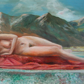 Vladimir Volosov Artwork Lying on the Red, 2005 Oil Painting, Nudes