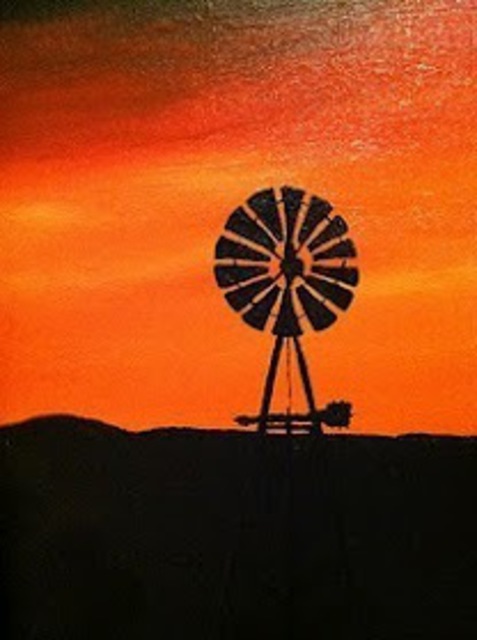 Artist Jamie Voigt. 'Sunset Windmill' Artwork Image, Created in 2001, Original Painting Acrylic. #art #artist