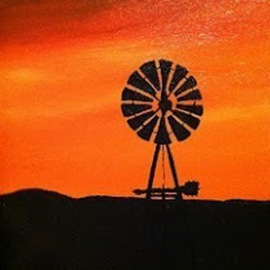 Jamie Voigt: 'Sunset Windmill', 2001 Acrylic Painting, Americana. Artist Description:  The towers of South Dakota - headstones to the pioneer farmers   ...