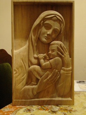 Vojo Stojanovski: 'Virgin of Charity', 2009 Woodcut, Religious. 