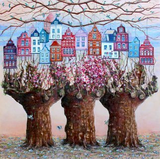 Volova Volova: 'birdhouses', 2021 Oil Painting, Cityscape. oils on canvas...