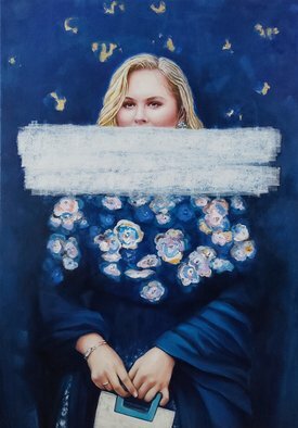 Volova Volova: 'halsband', 2021 Oil Painting, Portrait. seriesblue blood ...