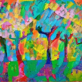 Vyara Tichkova: 'gravedona', 2018 Oil Painting, Landscape. Artist Description: vyara tichkova, oil, canvas, painting, gravedona, italy, lake, como, lakescape, trees, shadows, mountain, colorfull, water...