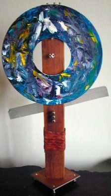 Randall Fox: 'MARCUS AURELIUS ABSTRACTED MEDITATIONS ', 2012 Mixed Media Sculpture, Abstract Figurative.   ALUMINUM MEMORY PLATTER/ DISC, OIL PAINT, LEATHER, STAINLESS STEEL, TITANIUM, WOOD, COPPER TEFLON- NYLON CB, SILVER W/ T STONES      ...