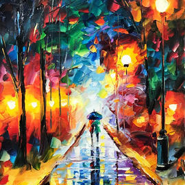 Daniel Wall: 'a fantastic night', 2020 Oil Painting, Landscape. Artist Description: Romantic night walk with the one you love...