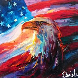 Daniel Wall: 'liberty soars', 2020 Oil Painting, Landscape. Artist Description: Liberty Statue, Eagle, Flag, patriate, patriotism, patriotic...