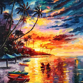 Daniel Wall: 'romantic caribbean island', 2020 Oil Painting, Landscape. Artist Description: Romantic Caribbean Island...