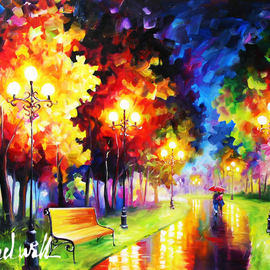 Daniel Wall: 'romantic evening', 2020 Oil Painting, Love. Artist Description: Walk, Love, stroll, evening, night, park...