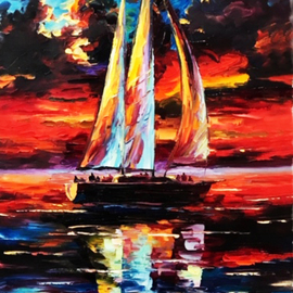 Daniel Wall: 'splendid sailing', 2019 Oil Painting, Seascape. Artist Description: Ocean sunset...