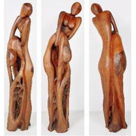 Khurshid Khatak: 'Woman Bhind Man', 2003 Wood Sculpture, Fantasy. Artist Description: She put out her lover from complexity...