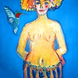 Wayne Ensrud: 'Figure With Hummingbird', 1980 Oil Painting, Nudes. Artist Description: Pristine and serene, the model was compelling and exotic. ...