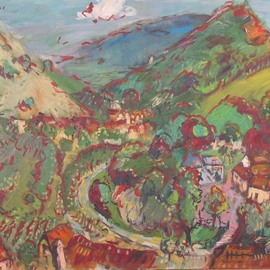 Wayne Ensrud: 'spitz austria', 1973 Oil Painting, Landscape. Artist Description: A stunning landscape merging the Expressionist influence of Kokoschka with Ensrud s ineffable color sense and brushwork. ...