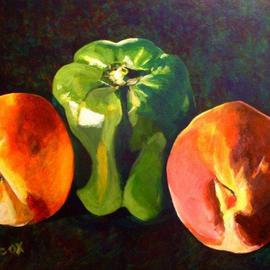 Wayne Wilcox: 'Peaches and Pepper', 2004 Acrylic Painting, Still Life. 