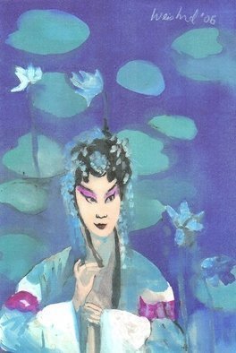 Harry Weisburd: 'Chinese Opera Singer with Lotus Flowers', 2007 Watercolor, Theater.  Painting of Chinese Opera Singer with LOTUS FLOWERS. ORIGINAL is Watercolor on Canvas.ALSOavailable in a Limited Edition of 50, color Xerox print, signed and numbered by the artist. ...