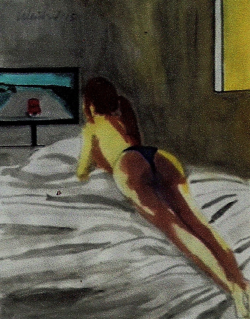 Artist Harry Weisburd. 'Figure WatchingWide Screen TV' Artwork Image, Created in 2015, Original Pottery. #art #artist