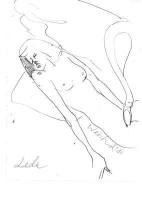 Harry Weisburd: 'Leda and the Swan', 2001 Pen Drawing, Mythology. ORIGINAL PEN AND INK DRAWING...