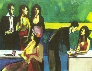 Harry Weisburd: 'Miss Lonely Hearts  3D', 2012 Watercolor, Urban.    Love, Romance, male,   Female , erotic, restaurant, bar, couples, bar fly                                           ...
