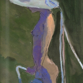 NUDE IN WHITE HAT WITH RIBBONS By Harry Weisburd