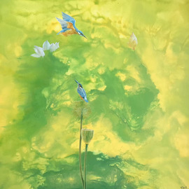 Weixue Luo: 'lotus 08', 2020 Oil Painting, Abstract Figurative. Artist Description: l was inspired by the clean appearance of lotus and kingfisher lotus. l expressed the pure land in my heart through abstract expressionism and also hoped to bring comfort to the audience. ...