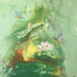 Weixue Luo: 'lotus 09', 2020 Oil Painting, Abstract Figurative. Artist Description: l was inspired by the clean appearance of lotus and kingfisher lotus. l expressed the pure land in my heart through abstract expressionism and also hoped to bring comfort to the audience. ...