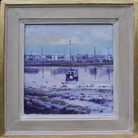 David Welsh: 'Boats off Hayling Island 2', 2013 Oil Painting, Boating. Artist Description:  paintings of boats, boats, paintings of Hayling Island, Hayling Island, beach, beach paintings  ...