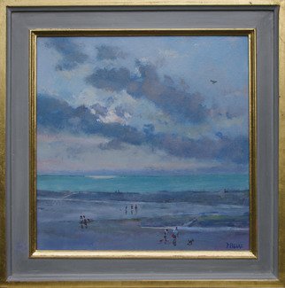 David Welsh: 'Evening, Old Hunstanton Beach', 2013 Oil Painting, Beach.  Families go home as evening falls on the beach at Old Hunstanton, North Norfolk. ...