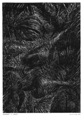 Wieslaw Haladaj: 'APPEARANCE4', 2004 Linoleum Cut, Abstract Figurative.   BLACK AND WHITE  ...