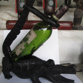 Dimitri Sonkeng Artwork Wine holder crocodile, 2015 Wood Sculpture, undecided