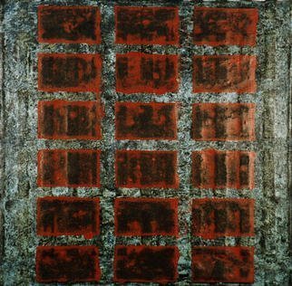 William Dick: 'JAKSCHE', 2001 Encaustic Painting, Abstract. The painting portrays a powerful sense of illumination and generates a spiritual atmosphere through its repainting. The geometric patterns are inspired by both ancient tribal symbols and a fascination with the geological formations of the landscape. Each painting therefore evolves out of itself, layer on layer, transforming and growing in ...