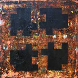 William Dick: 'SYVER IV', 2013 Encaustic Painting, Abstract. Artist Description:                        Description:  The painting portrays a powerful sense of illumination and generates a spiritual atmosphere through its repainting. The geometric patterns are inspired by both ancient tribal symbols and a fascination with the geological formations of the landscape. Each painting therefore evolves out of itself, layer on layer, transforming ...