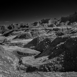George Wilson: 'Dry Riverbed', 2016 Black and White Photograph, Landscape. Artist Description:   Infrared Black and White Landscape at Yellow Mounds, Badlands National Park, SD - printed on a 116 aluminum sheet and mounted with a metal easel or float mount so they are ready to display as soon as they arrive   ...