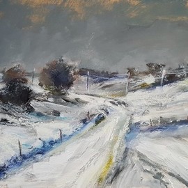 Wim Van De Wege: 'snowy landscape yorkshire', 2019 Oil Painting, Landscape. Artist Description: A december snowy winterlandscape in YorkshireOil and oil pastels on MDF- panel 53 x33 cm.  Unframed.  Ready to hang. ...