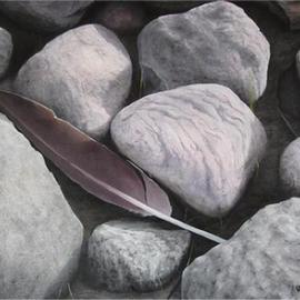 Peter Winberg: 'All alone', 2005 Oil Painting, Still Life. Artist Description: The painting is based on a photograph taken by me during a visit to Kristianopel, in the south- east of Smaland. A feather all alone among the stones....