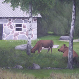 Peter Winberg: 'Resting cows', 2003 Oil Painting, Animals. Artist Description: Motif from a photograph I took when visting the forest outside Gavadstorp, in Smaland/ Sweden. Oil on canvas board...