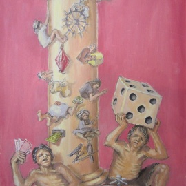 Wendy Lippincott: 'Jokers Wild', 2015 Oil Painting, Surrealism. Artist Description:  Gambling, Joker, Cards, poker, craps, 21, roulette wheel, fate                  ...