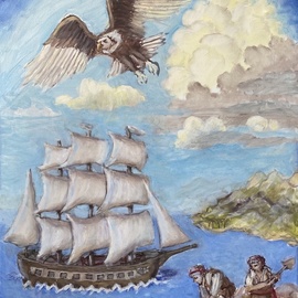 Wendy Lippincott: 'age of adventure', 2023 Oil Painting, Beach. Artist Description: Age of Adventure with Sailing Ships Exploring the Caribbean and Pirates ...