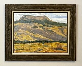 Henry Woody Lindenmeyr: 'flattop mt', 2022 Oil Painting, Mountains. This is a barn wood, framed, oil on canvas rendering of Flat Top Mt in the middle of the Gunnison valley corridor. The painting was made off the Jack s Cabin cutoff road one fall and has a palette to match the season.  ...
