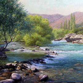 Xurshid Ibragimov: 'Humson', 2015 Oil Painting, Landscape. 
