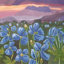 Yana Syskova: 'blue poppy at sunset', 2020 Other Painting, Landscape. Artist Description: Gouache on paper. SOLD. ...