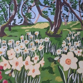 Yana Syskova: 'daffodil glade', 2020 Other Painting, Landscape. Artist Description: Gouache on paper ...