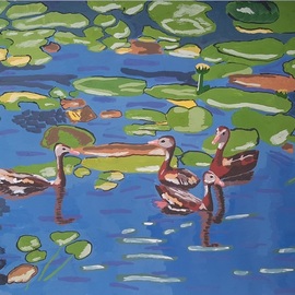 Yana Syskova: 'ducks in water', 2020 Other Painting, Landscape. Artist Description: Gouache on paper...
