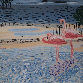 Yana Syskova: 'flamingo couple', 2020 Other Painting, Landscape. Artist Description: Gouache on paper...