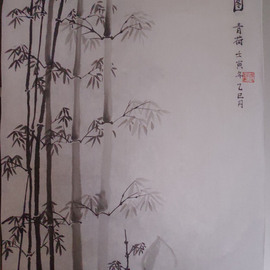 Qinghe Yang: 'chinese painting bamboo', 2022 Ink Painting, Botanical. Artist Description:  Ink and water mixed , typical chinese paintig on ShengXuan paper....