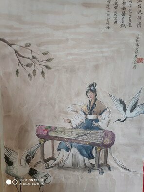 Qinghe Yang: 'chinese painting lady', 2022 Ink Painting, People. Complete Hand - painting wich use ink colour  and water on ShengXuan paper. This is an orignal production which the picture and the poem all out of the Author s imgame. This  is special chinese painting that cannot be draft first that must be thinking and drawing at the same time. ...