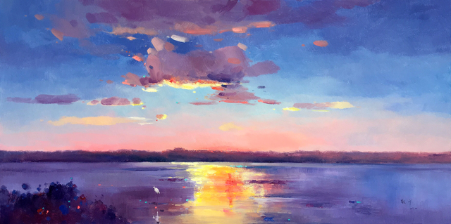 Artist Jinsheng You. 'Sky In Dawn 259' Artwork Image, Created in 2017, Original Painting Oil. #art #artist