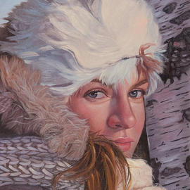 Yue Zeng: 'winter female portrait', 2021 Oil Painting, Portrait. Artist Description: Female portrait in winter season. ...