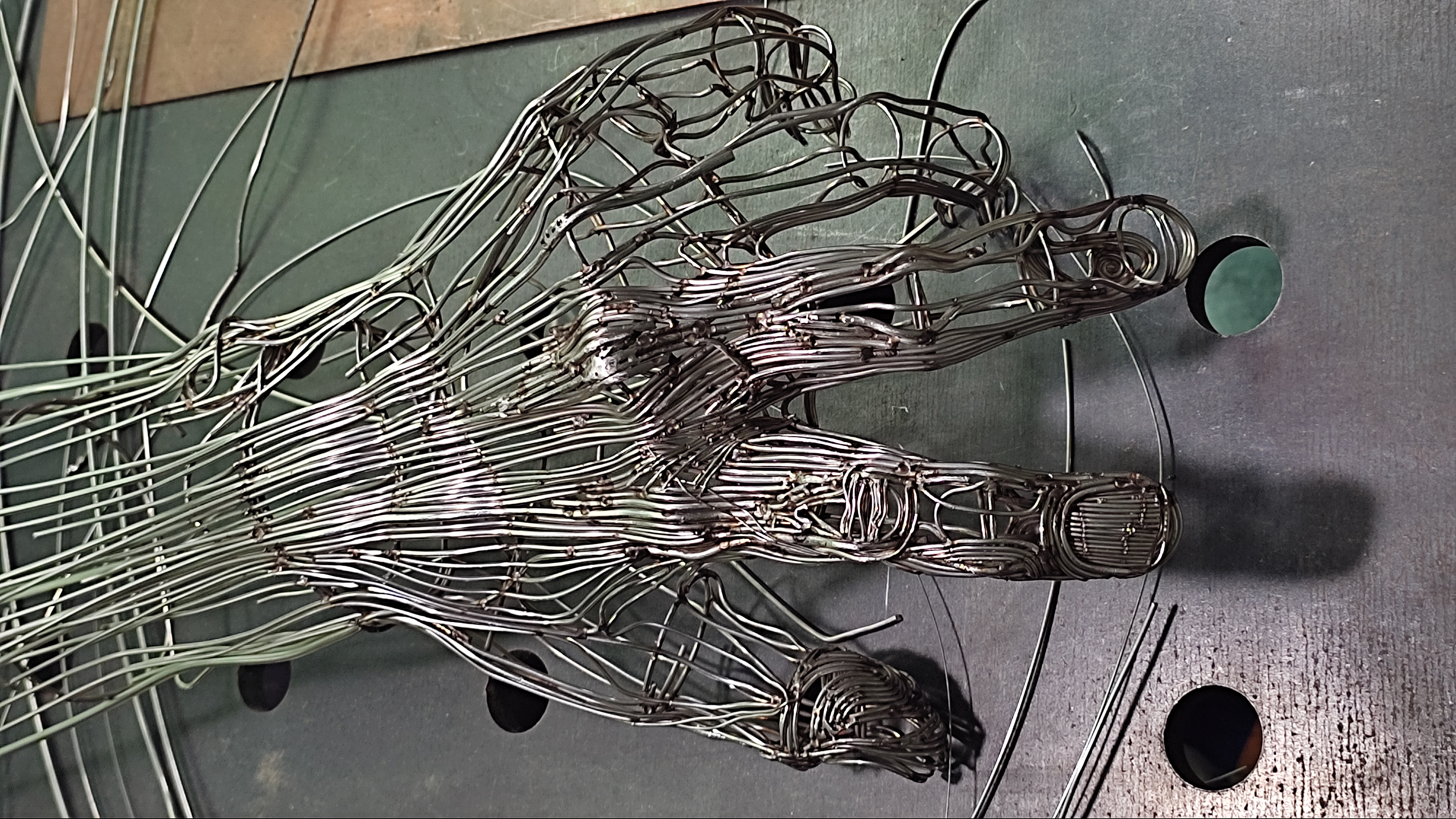 Zamin Sangtarash: 'take my hand', 2023 Wire Sculpture, People. It s a stainless steel wire sculpture, representing image of hand larger than life- size.  It is still under construction. ...