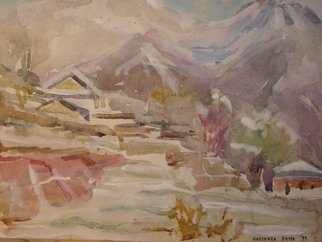 Costanza Zappa: 'baita con neve', 2000 Other Painting, Abstract Landscape.  country house in the mountain with snow ...