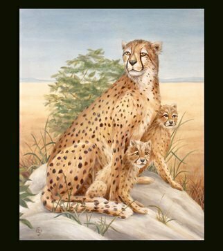 Marsha Bowers: 'Cheetah With Cubs', 2019 Oil Painting, Animals. Oil painting on canvas.  Painting of Cheetah with cubs...