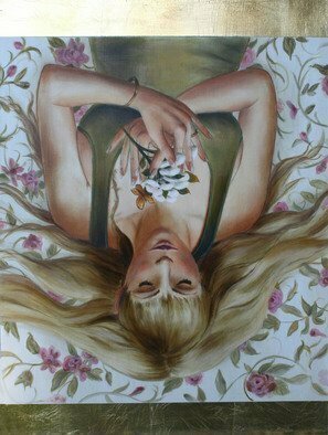 Marsha Bowers: 'Day Dreamer', 2009 Oil Painting, Portrait.  Oil on Panel with Gilding ...